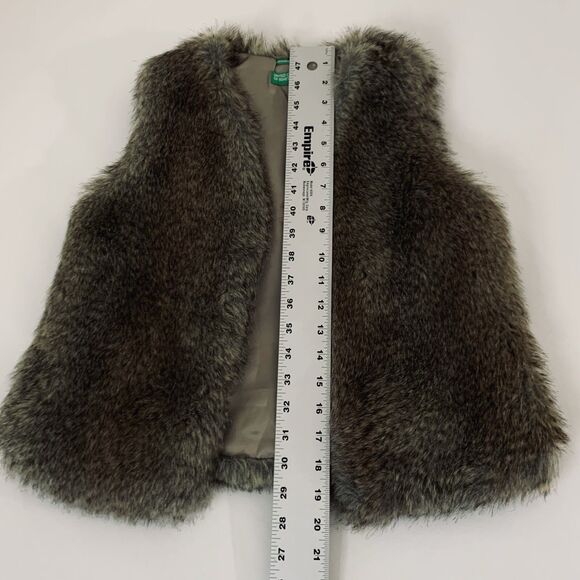 United Colors of Benetton Faux Fur Vest Girl XL 10/11 Brown Fluffy Preppy Glam - Picture 6 of 7